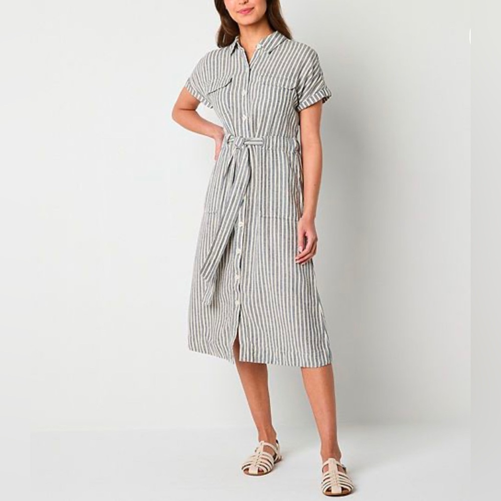 a.n.a Linen Short Sleeve Midi Shirt Dress / Size:XS